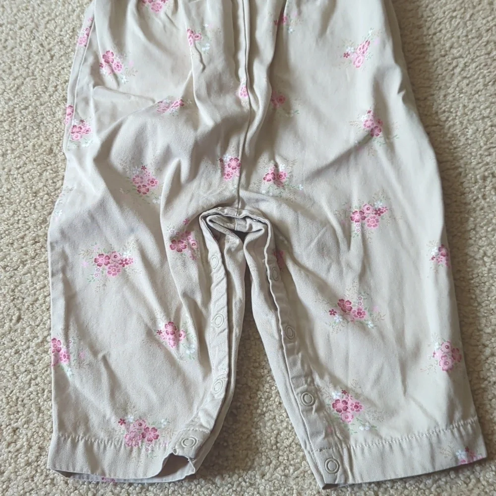 Gymboree Tan with Pink Floral Sleeveless Long Pants Jumpsuit Size 12-18 Months